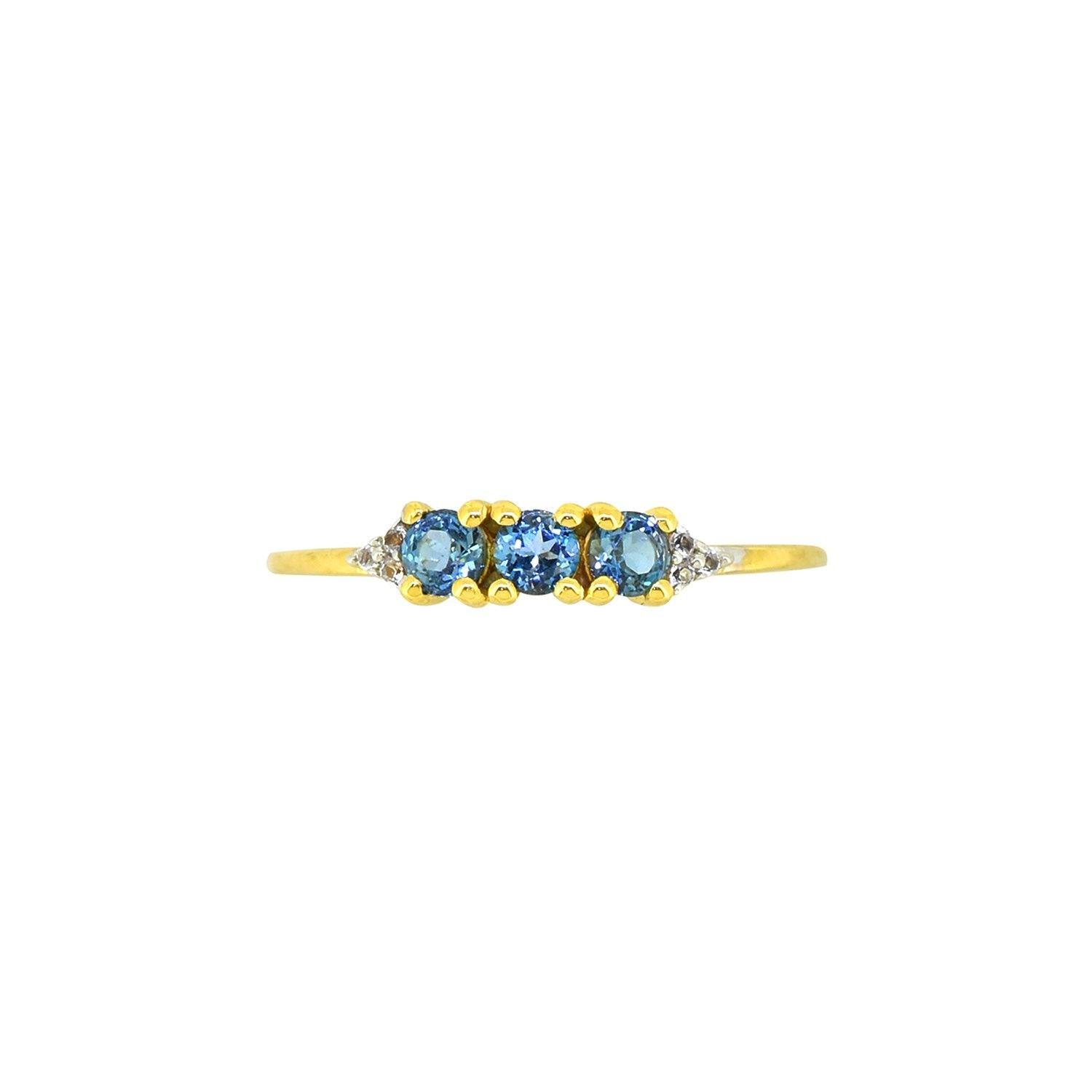 London Blue Topaz Solid 925 Sterling Silver Gold Plated Band Ring - YoTreasure