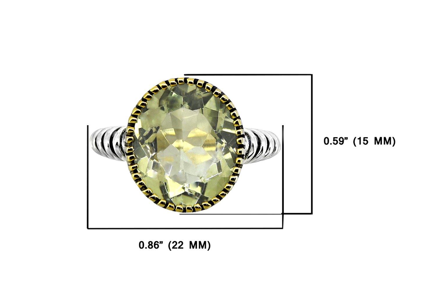 Green Amethyst Solid 925 Sterling Silver Gold Plated Ring Genuine Gemstone Jewelry - YoTreasure