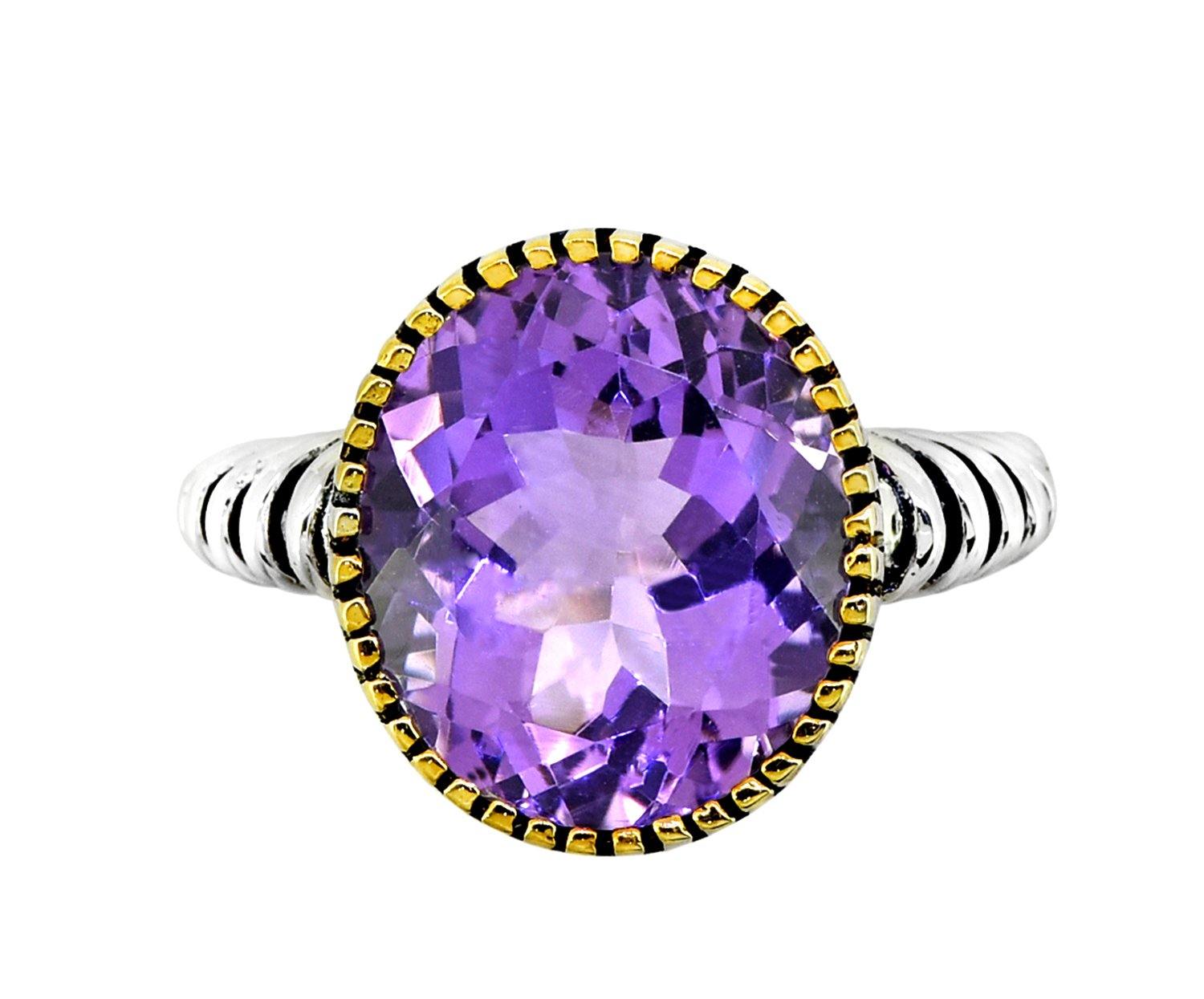 Pink Amethyst Solid 925 Sterling Silver Gold Plated Ring Genuine Gemstone Jewelry - YoTreasure