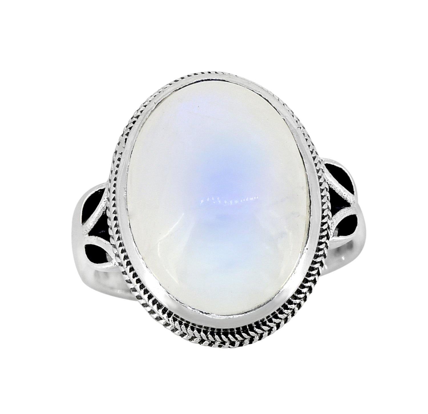 Rainbow Moonstone Solid 925 Sterling Silver Ring Genuine Gemstone Jewelry