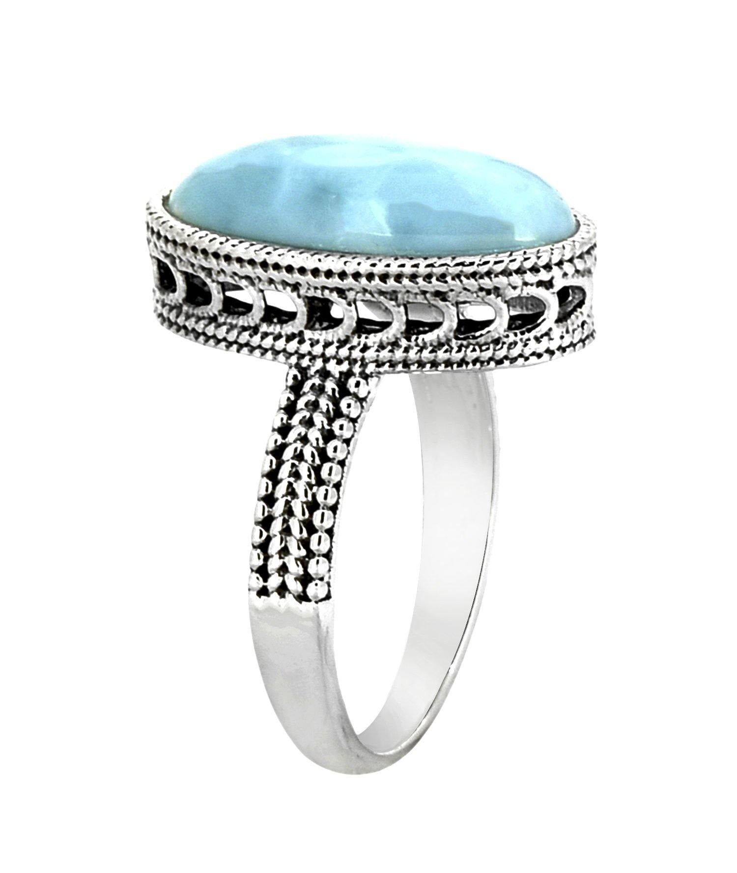 Larimar Solid 925 Sterling Silver Braided Design Ring Genuine Gemstone Jewelry - YoTreasure