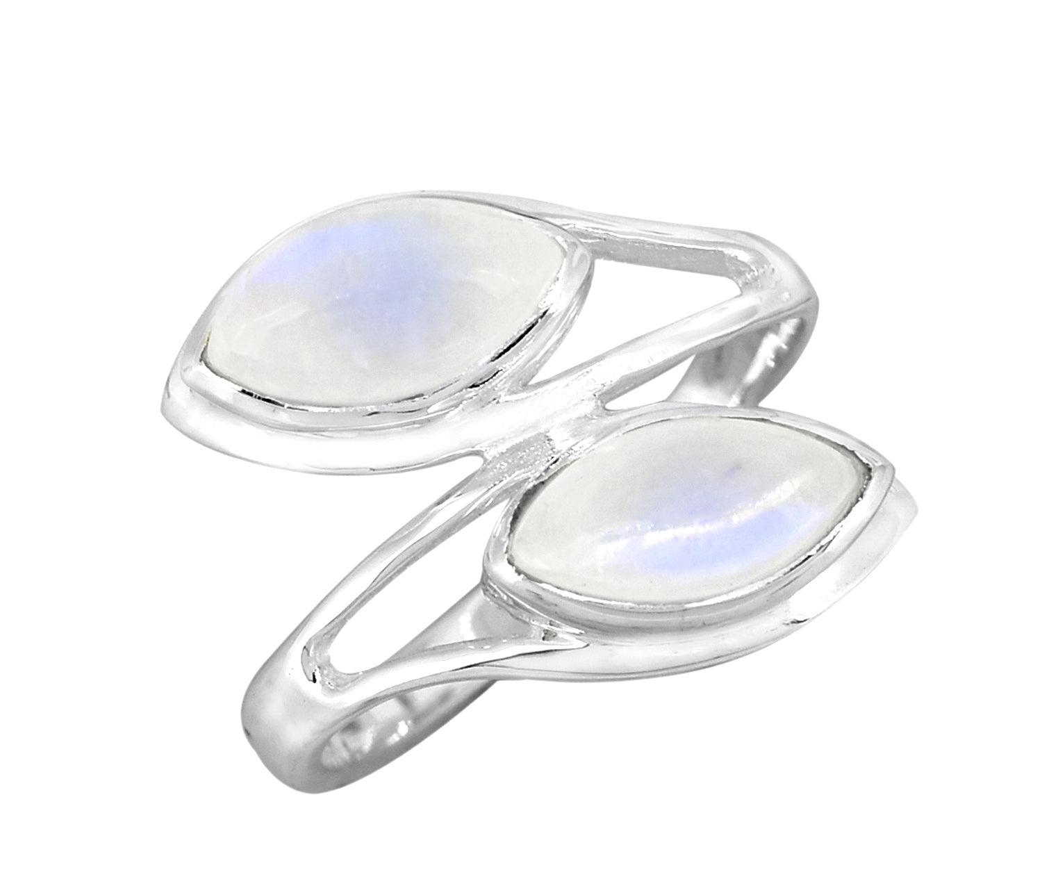 Rainbow Moonstone Solid 925 Sterling Silver Leaf Design Ring Genuine Gemstone Jewelry - YoTreasure