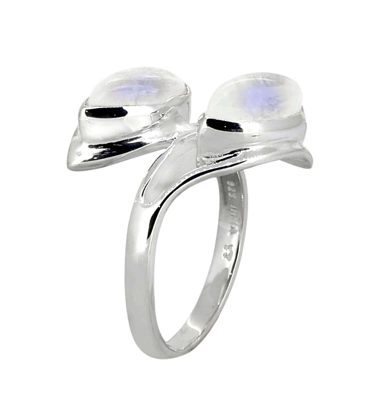 Rainbow Moonstone Solid 925 Sterling Silver Leaf Design Ring Genuine Gemstone Jewelry - YoTreasure