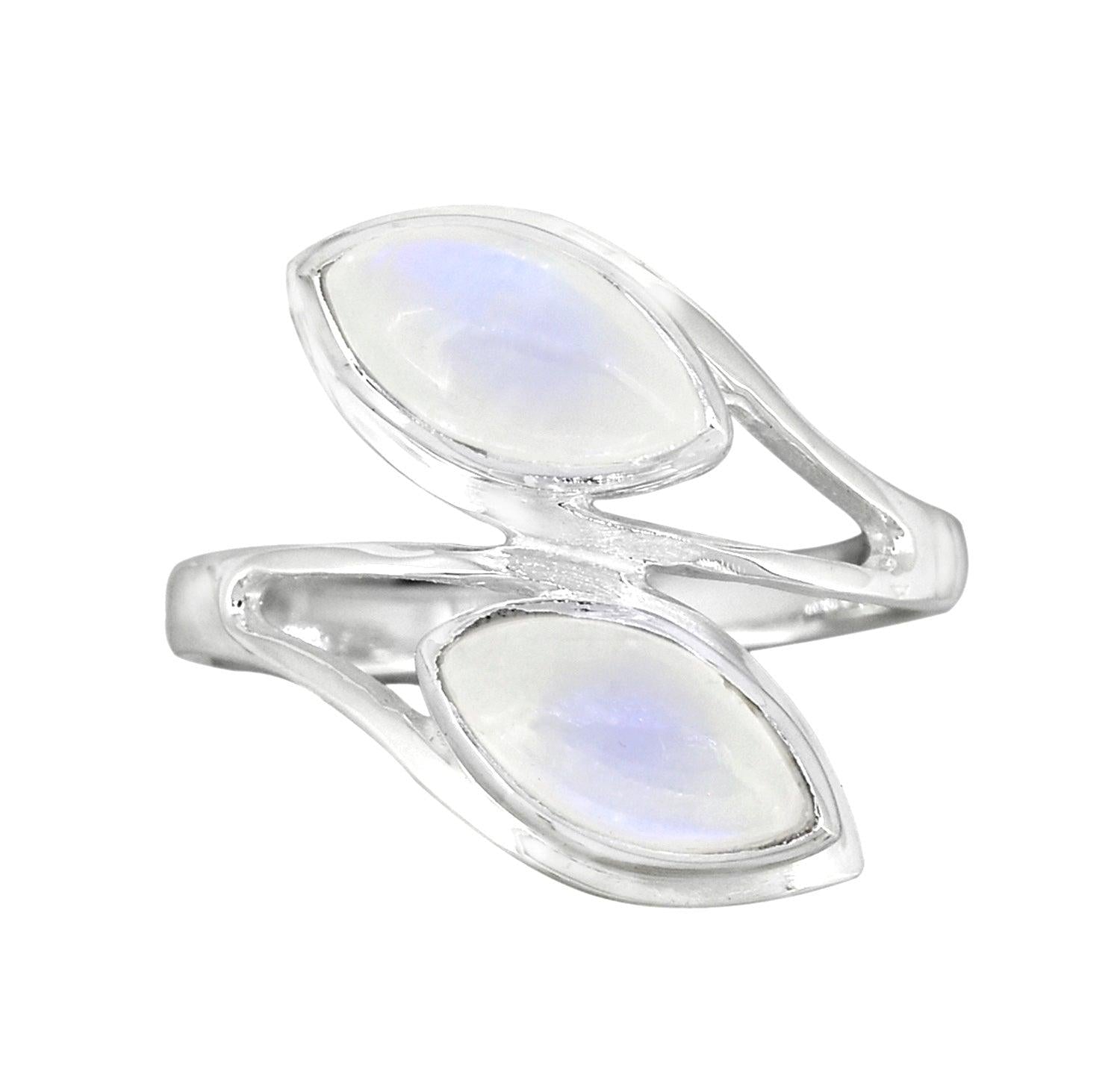 Rainbow Moonstone Solid 925 Sterling Silver Leaf Design Ring Genuine Gemstone Jewelry - YoTreasure