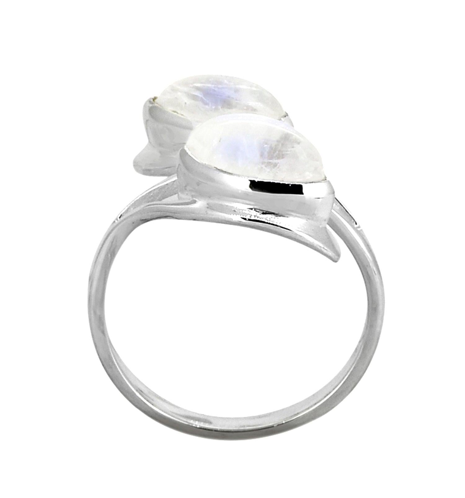 Rainbow Moonstone Solid 925 Sterling Silver Leaf Design Ring Genuine Gemstone Jewelry - YoTreasure