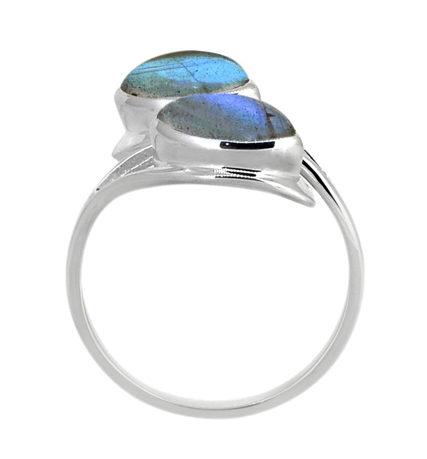 Labradorite Solid 925 Sterling Silver Leaf Design Ring Genuine Gemstone Jewelry - YoTreasure