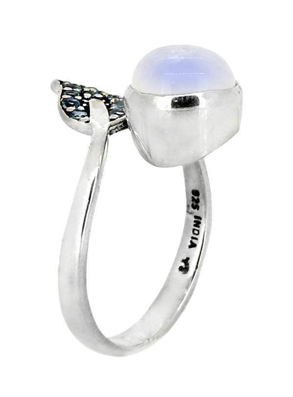 Rainbow Moonstone Swiss Blue Topaz 925 Sterling Silver Leaf Design Ring Genuine Gemstone Jewelry - YoTreasure