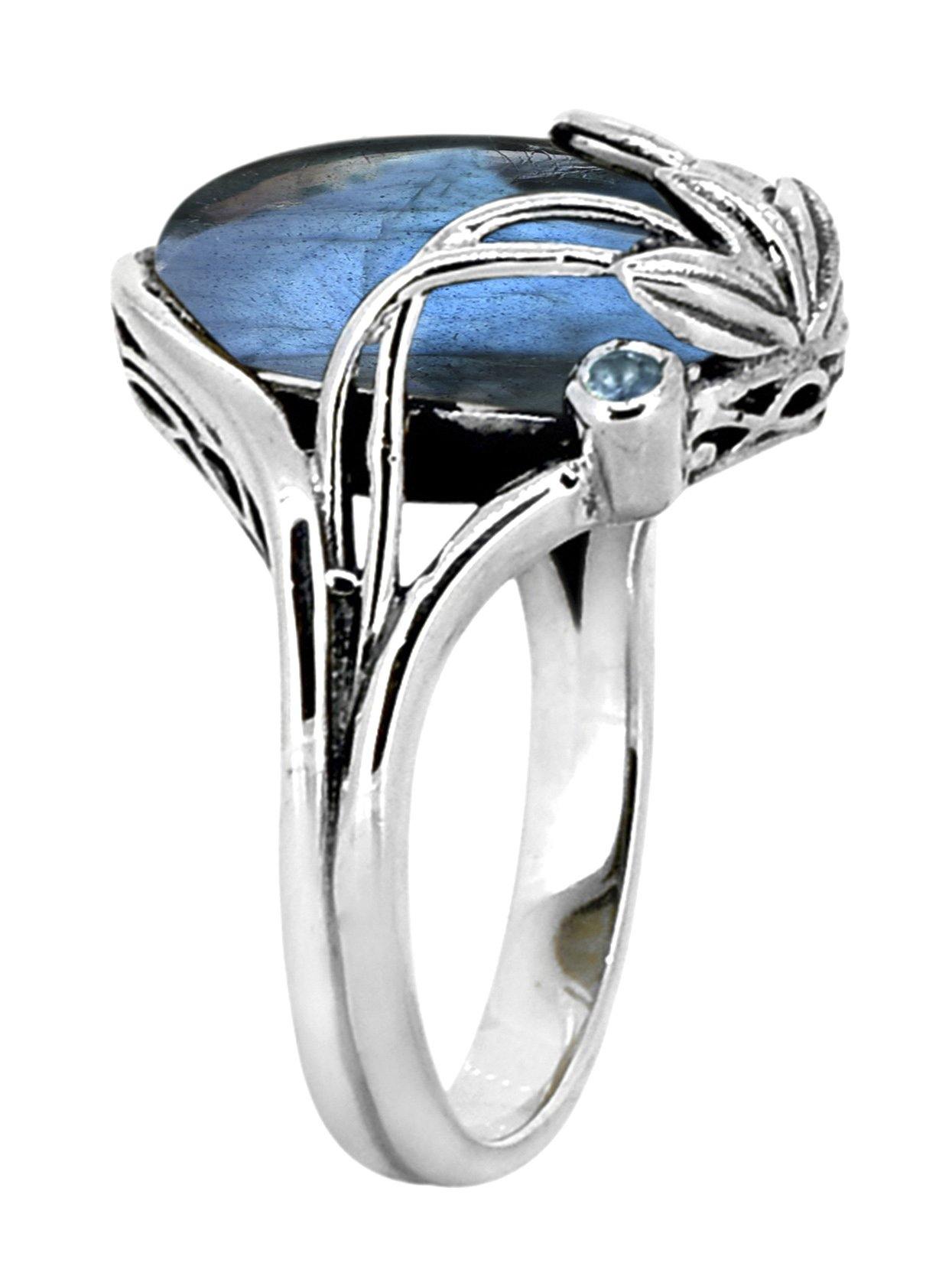 Labradorite Swiss Blue Topaz 925 Sterling Silver Designer Ring Genuine Gemstone Jewelry - YoTreasure