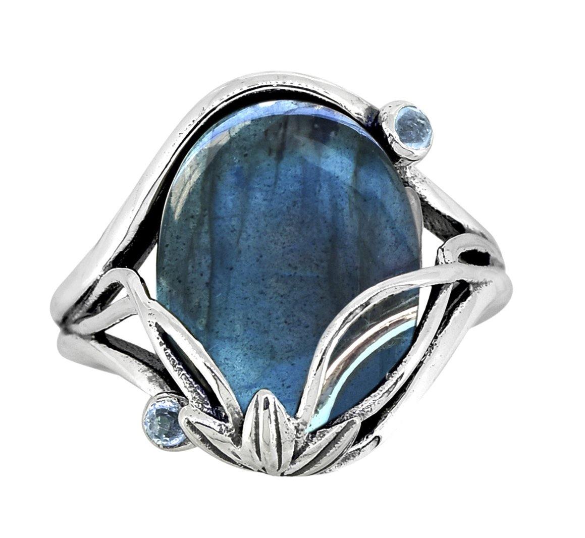 Labradorite Swiss Blue Topaz 925 Sterling Silver Designer Ring Genuine Gemstone Jewelry - YoTreasure