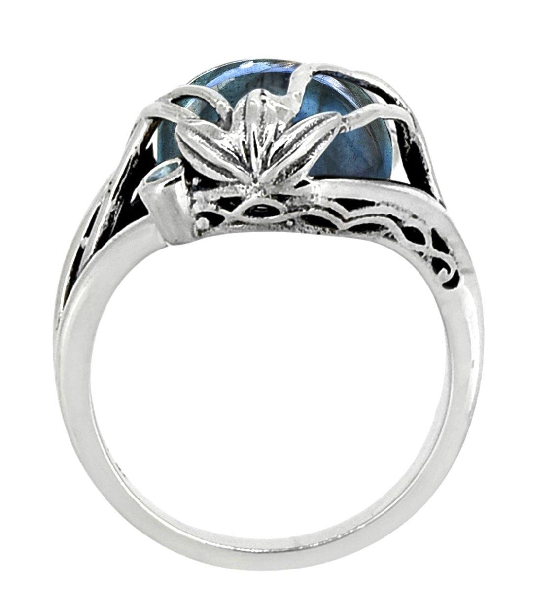 Labradorite Swiss Blue Topaz 925 Sterling Silver Designer Ring Genuine Gemstone Jewelry - YoTreasure