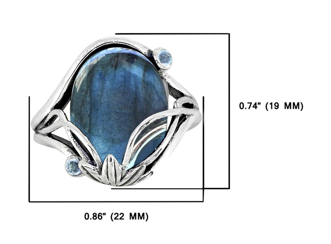 Labradorite Swiss Blue Topaz 925 Sterling Silver Designer Ring Genuine Gemstone Jewelry - YoTreasure