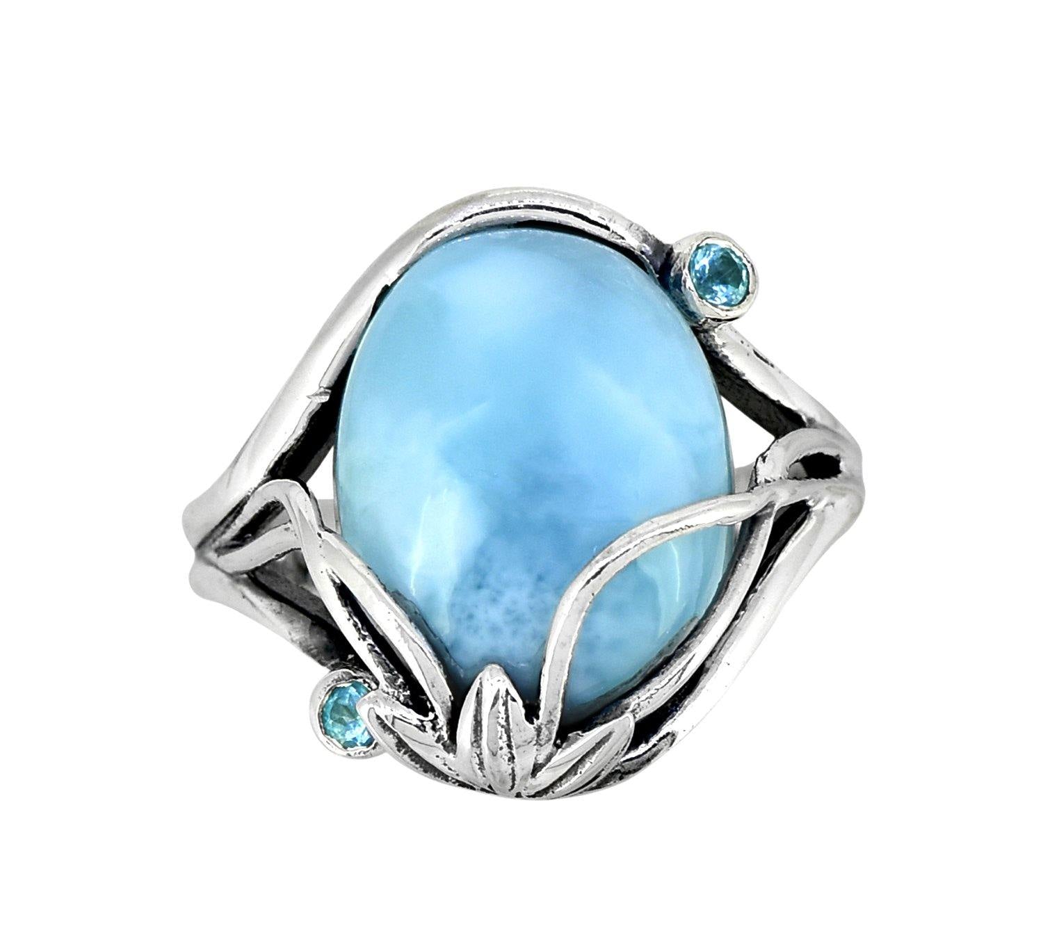 Larimar Swiss Blue Topaz 925 Sterling Silver Designer Ring Genuine Gemstone Jewelry - YoTreasure