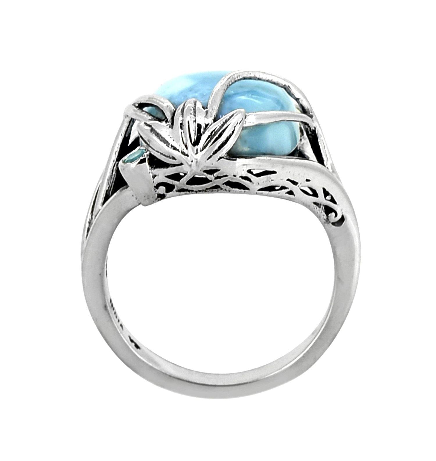 Larimar Swiss Blue Topaz 925 Sterling Silver Designer Ring Genuine Gemstone Jewelry - YoTreasure