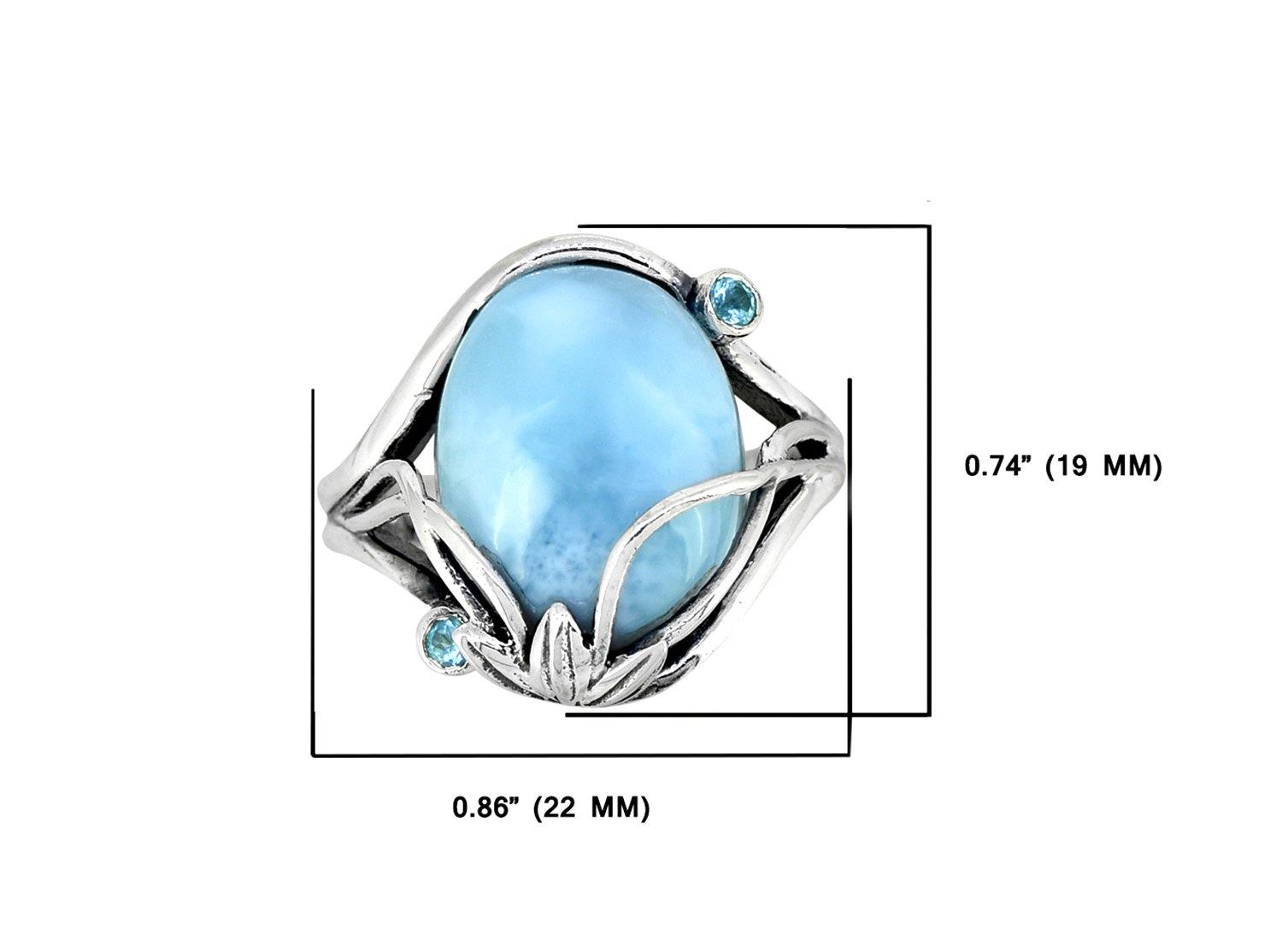 Larimar Swiss Blue Topaz 925 Sterling Silver Designer Ring Genuine Gemstone Jewelry - YoTreasure