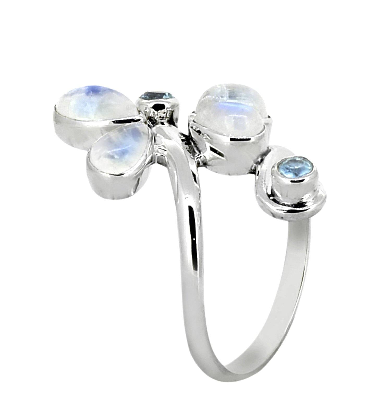 Moonstone Swiss Blue Topaz 925 Sterling Silver Designer Ring Genuine Gemstone Jewelry For Women - YoTreasure
