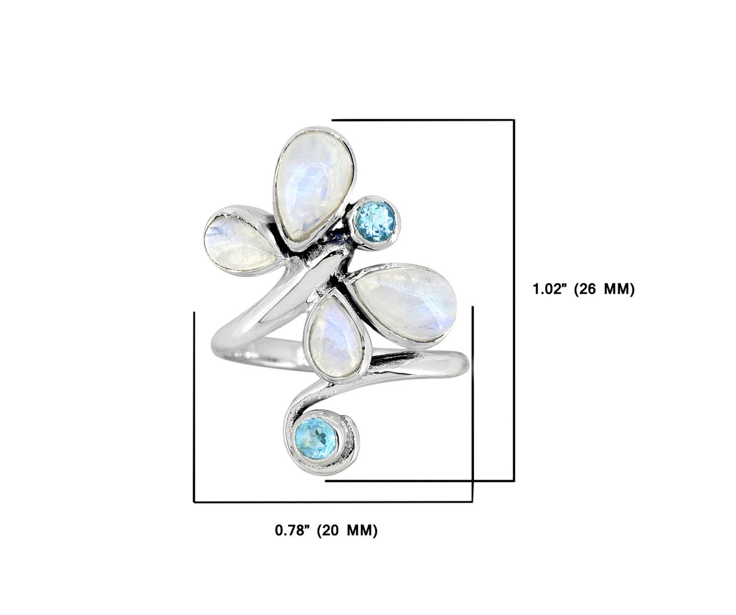 Moonstone Swiss Blue Topaz 925 Sterling Silver Designer Ring Genuine Gemstone Jewelry For Women - YoTreasure