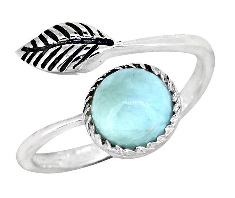 Larimar 925 Sterling Silver Leaf Design Ring Genuine Gemstone Jewelry - YoTreasure