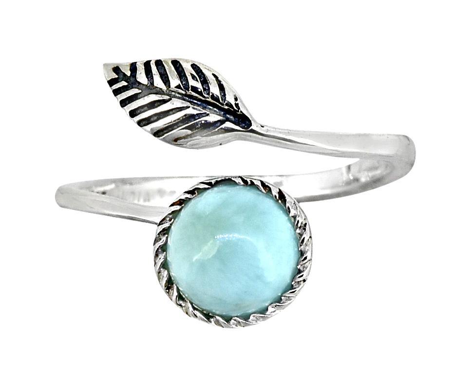 Larimar 925 Sterling Silver Leaf Design Ring Genuine Gemstone Jewelry - YoTreasure