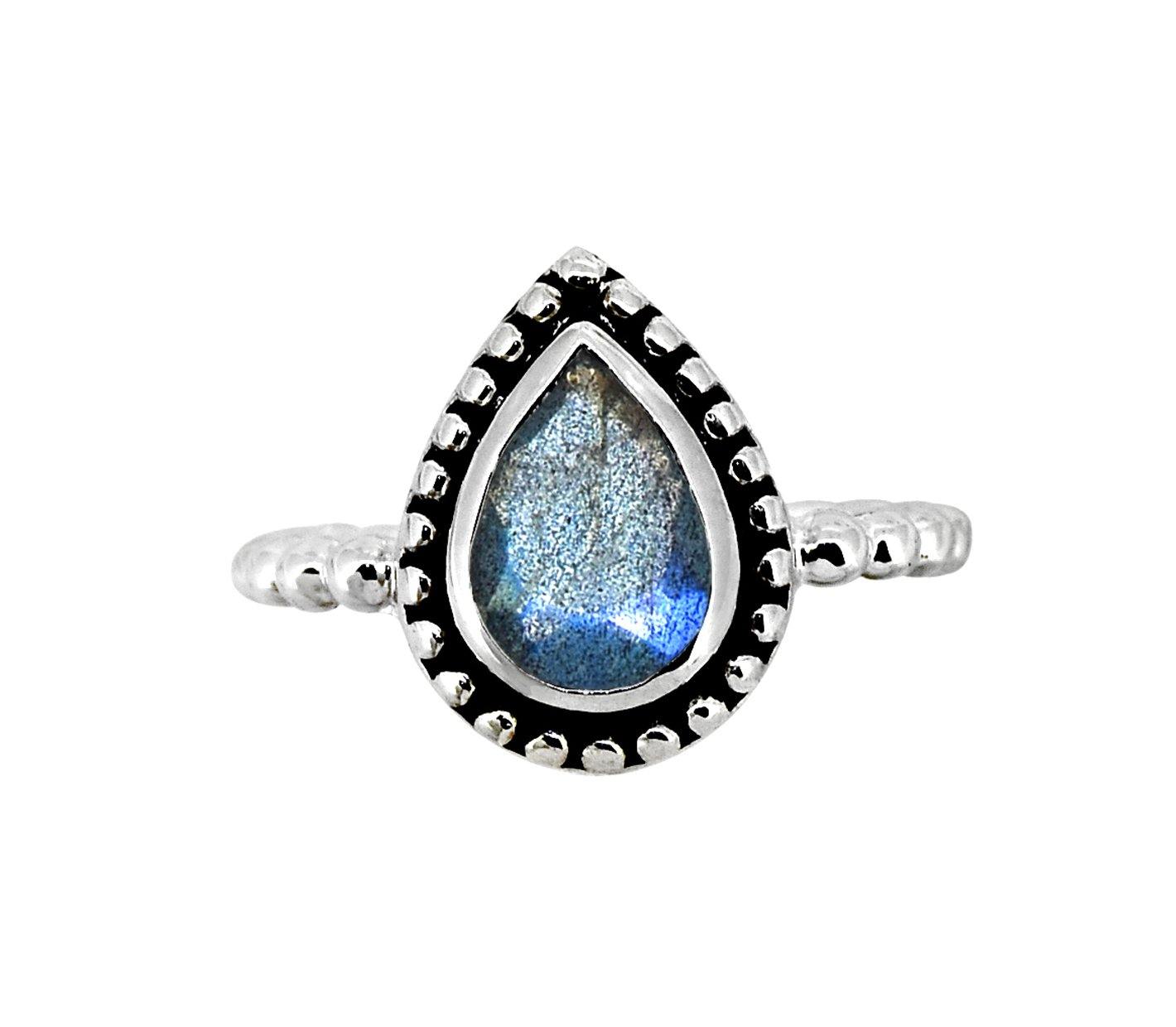 Natural Labradorite Solid 925 Sterling Silver Teardrop Ring Genuine Gemstone Jewelry - YoTreasure