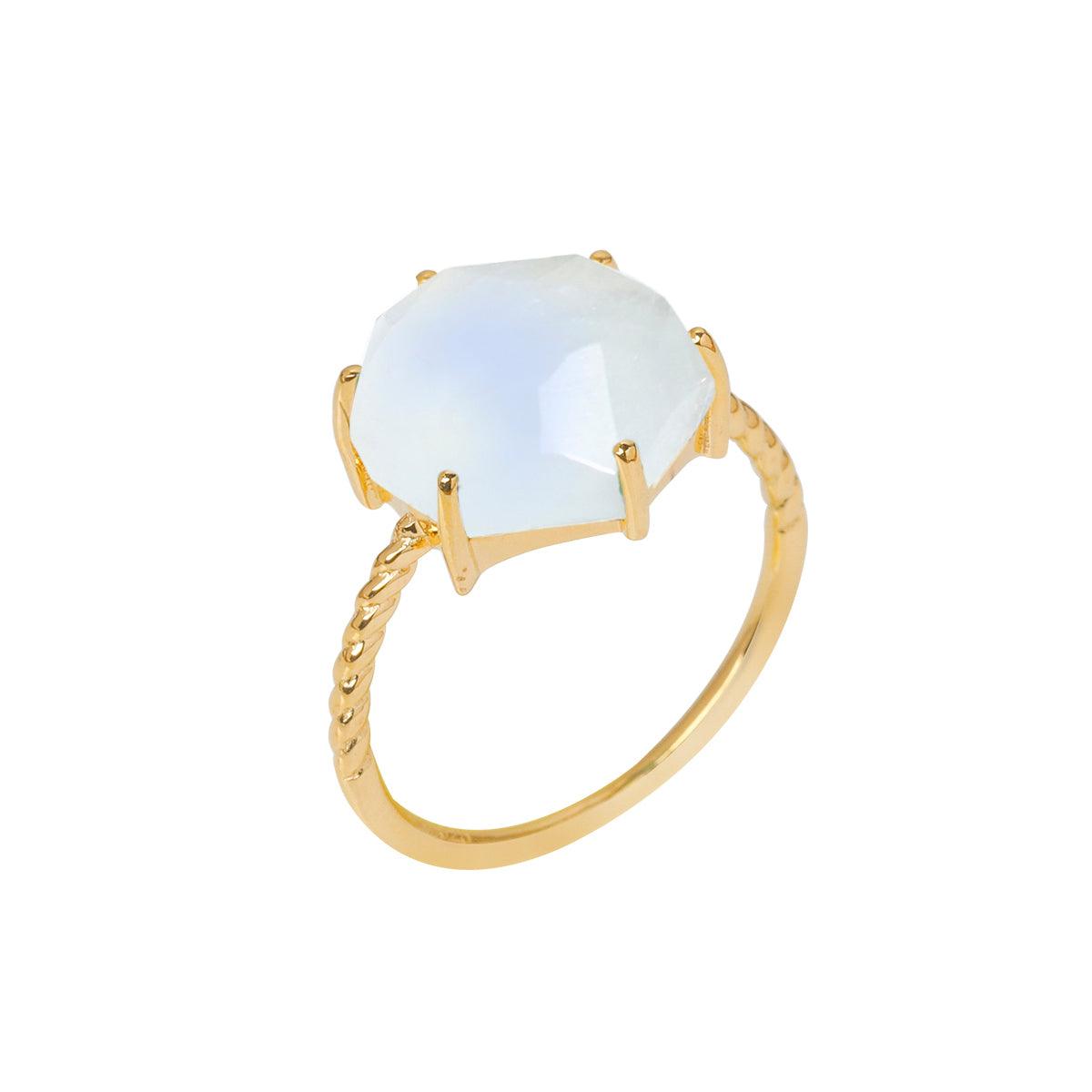 Rainbow Moonstone 14k Gold Over 925 Silver Solitaire Ring - YoTreasure