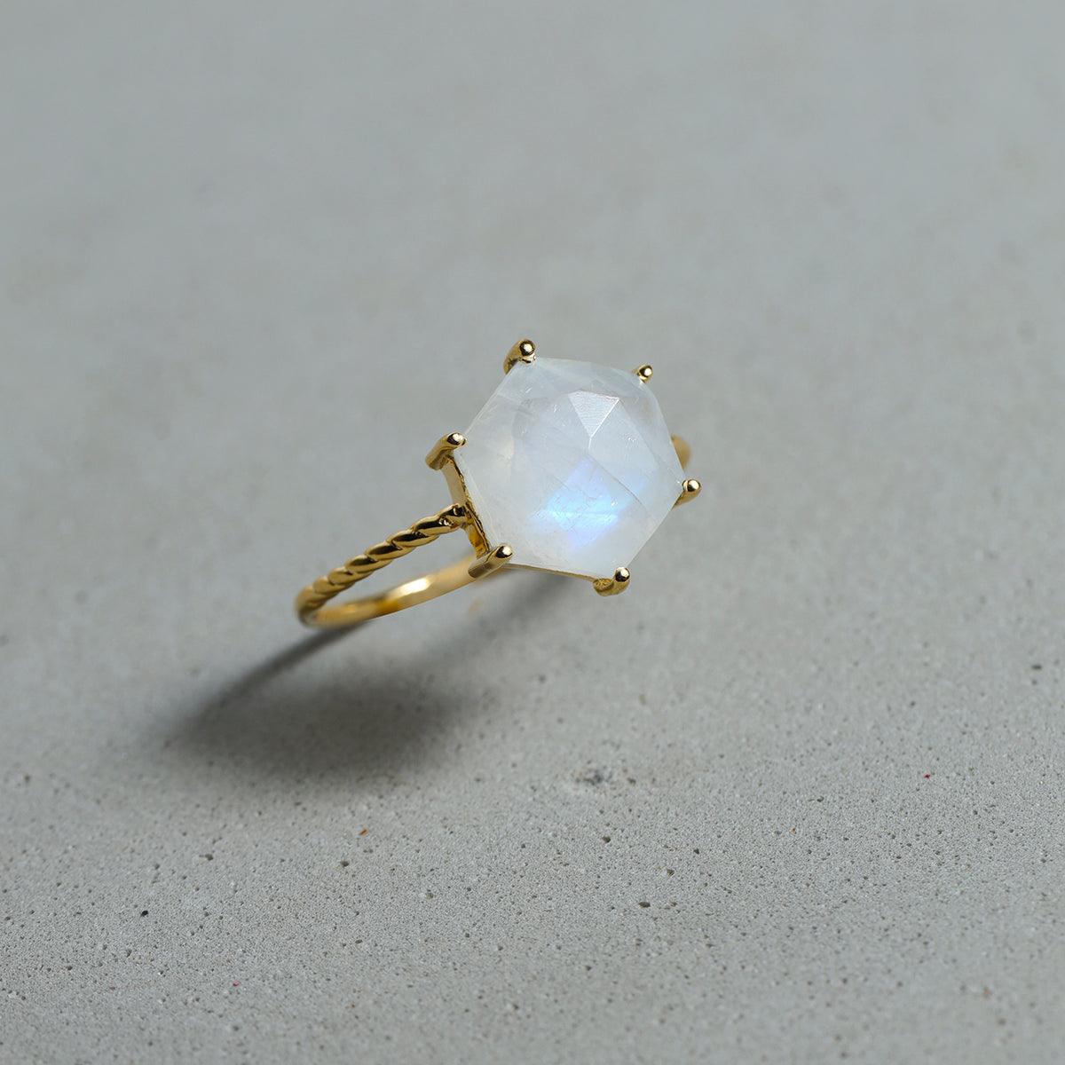 Rainbow Moonstone 14k Gold Over 925 Silver Solitaire Ring - YoTreasure