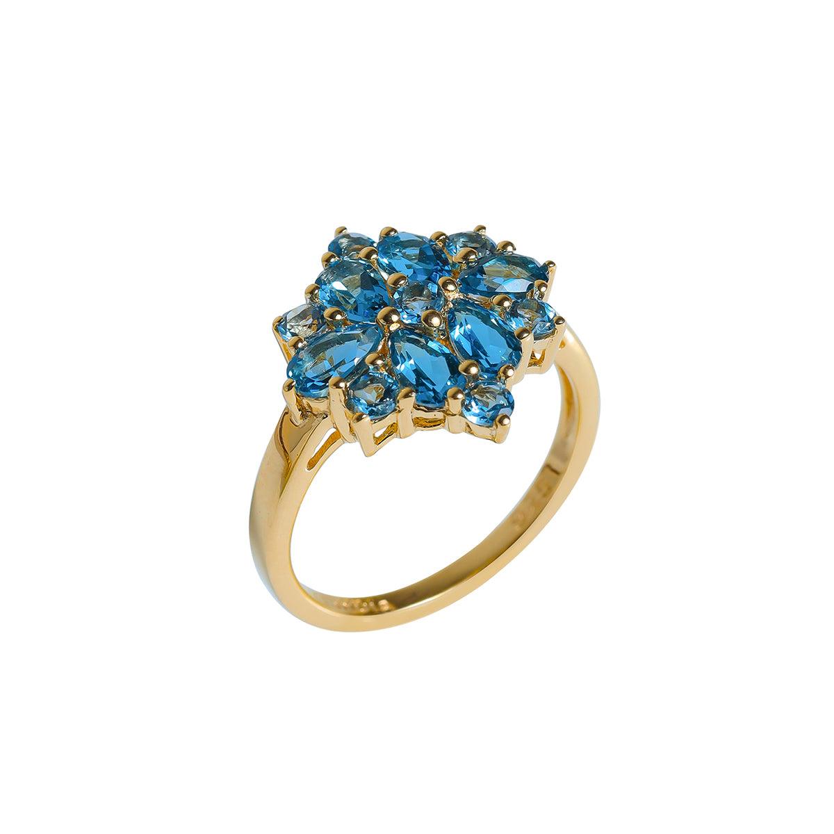 London blue Topaz Cluster Ring 14k Gold Over 925 Silver - YoTreasure