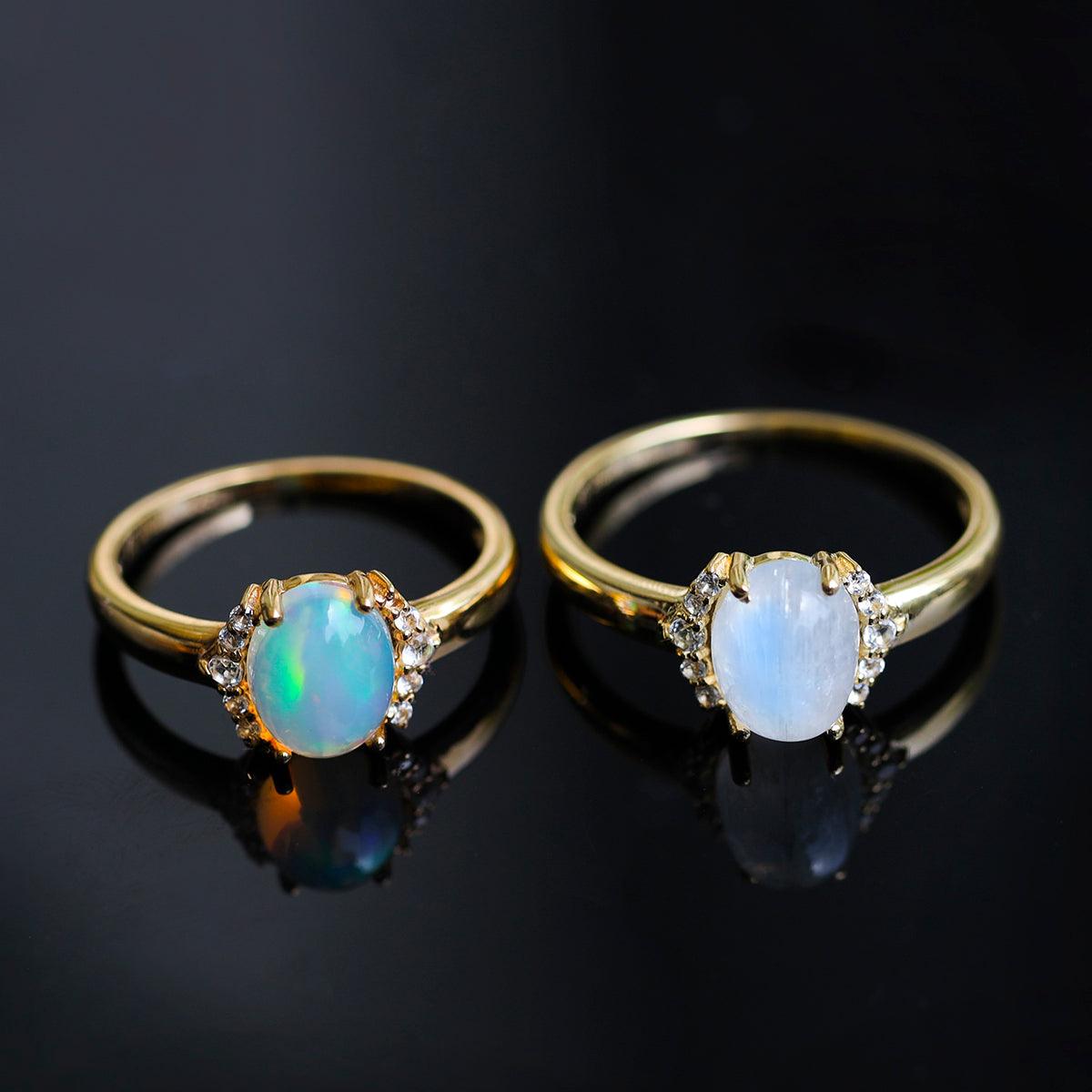 Moonstone & White Topaz 14k Gold Over 925 Silver Ring - YoTreasure