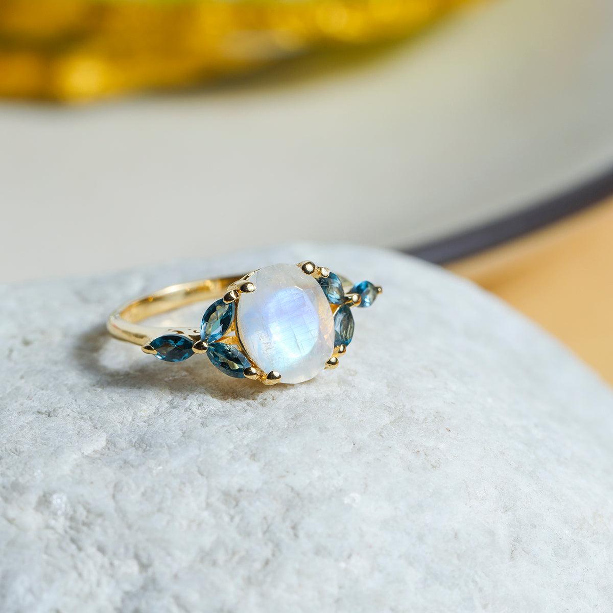 Moonstone Sky hot blue Topaz ring