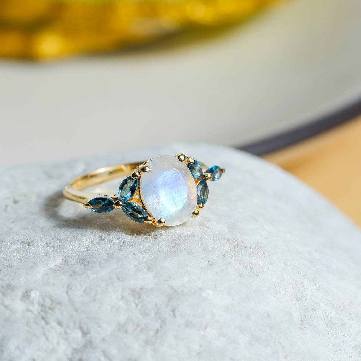 Moonstone London Blue Topaz 14k Gold Over 925 Silver Ring