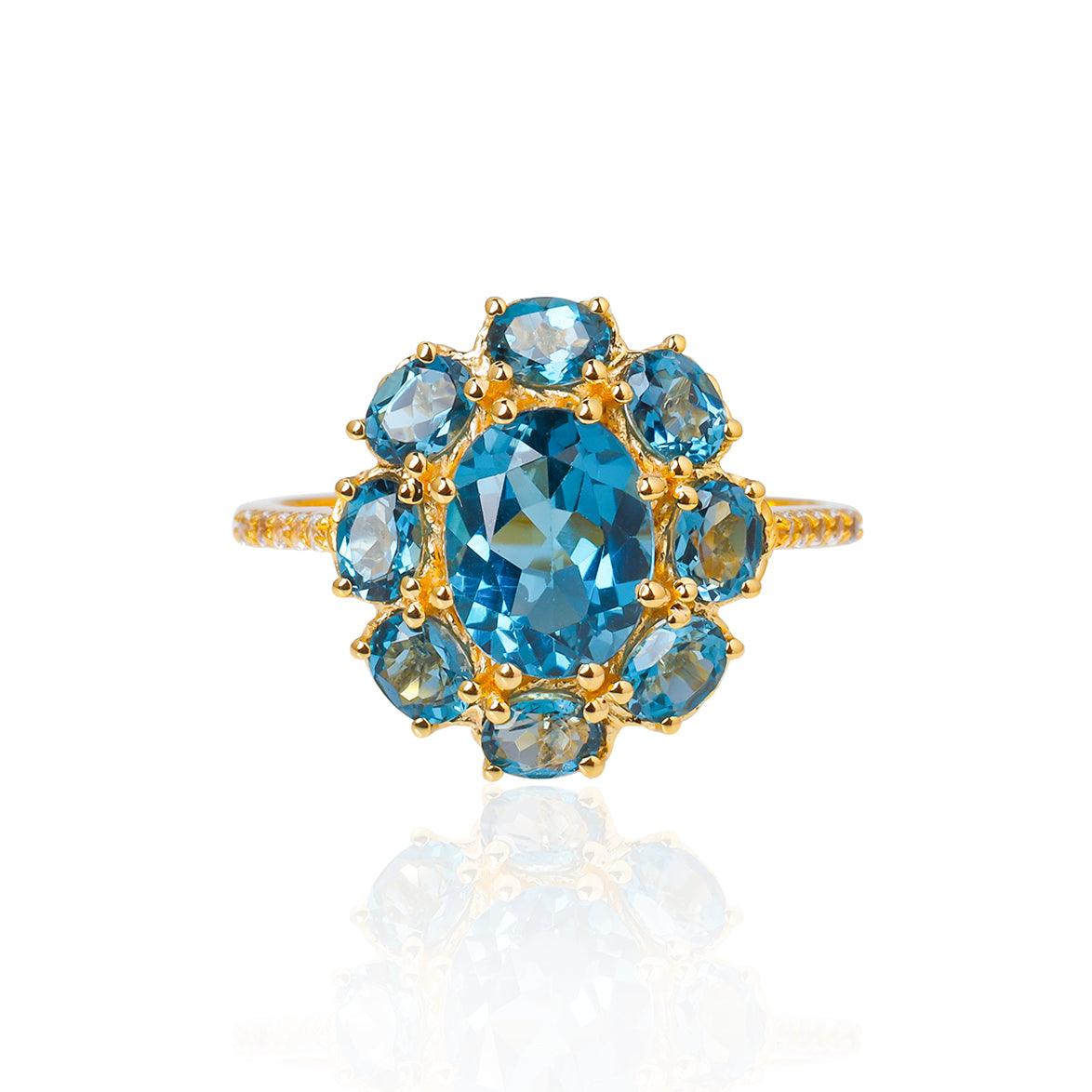 London Blue Topaz & White Topaz 14k Gold Over 925 Silver Ring - YoTreasure