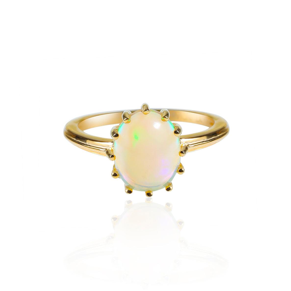Ethiopian Opal 14k Gold Over 925 Silver Solitaire Ring - YoTreasure