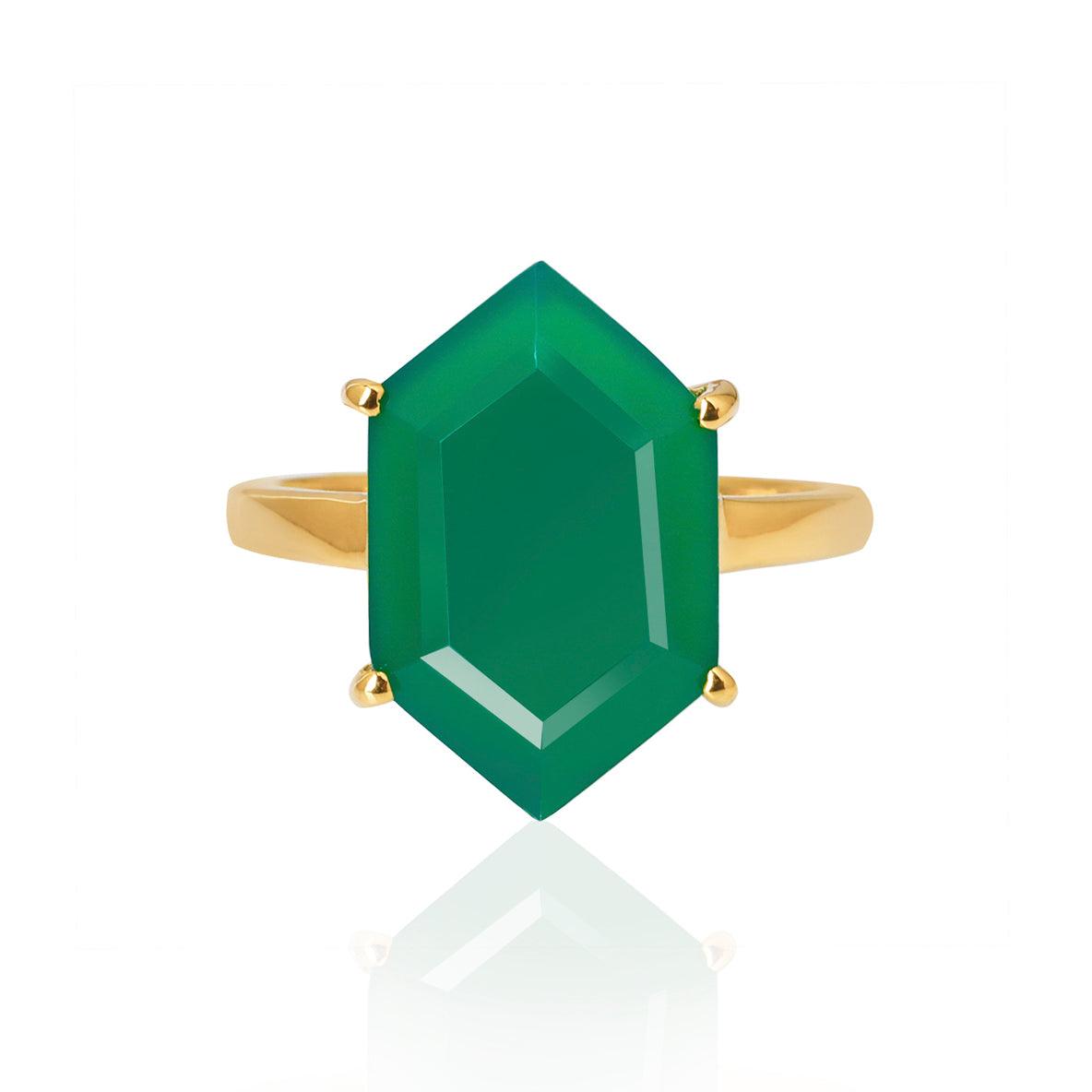 Green Onyx Solitaire Ring 14k Gold Over 925 Sliver - YoTreasure