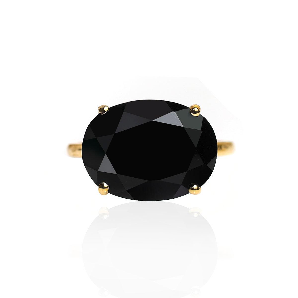 Black Onyx Solitaire Ring 14k Gold Over 925 Silver - YoTreasure