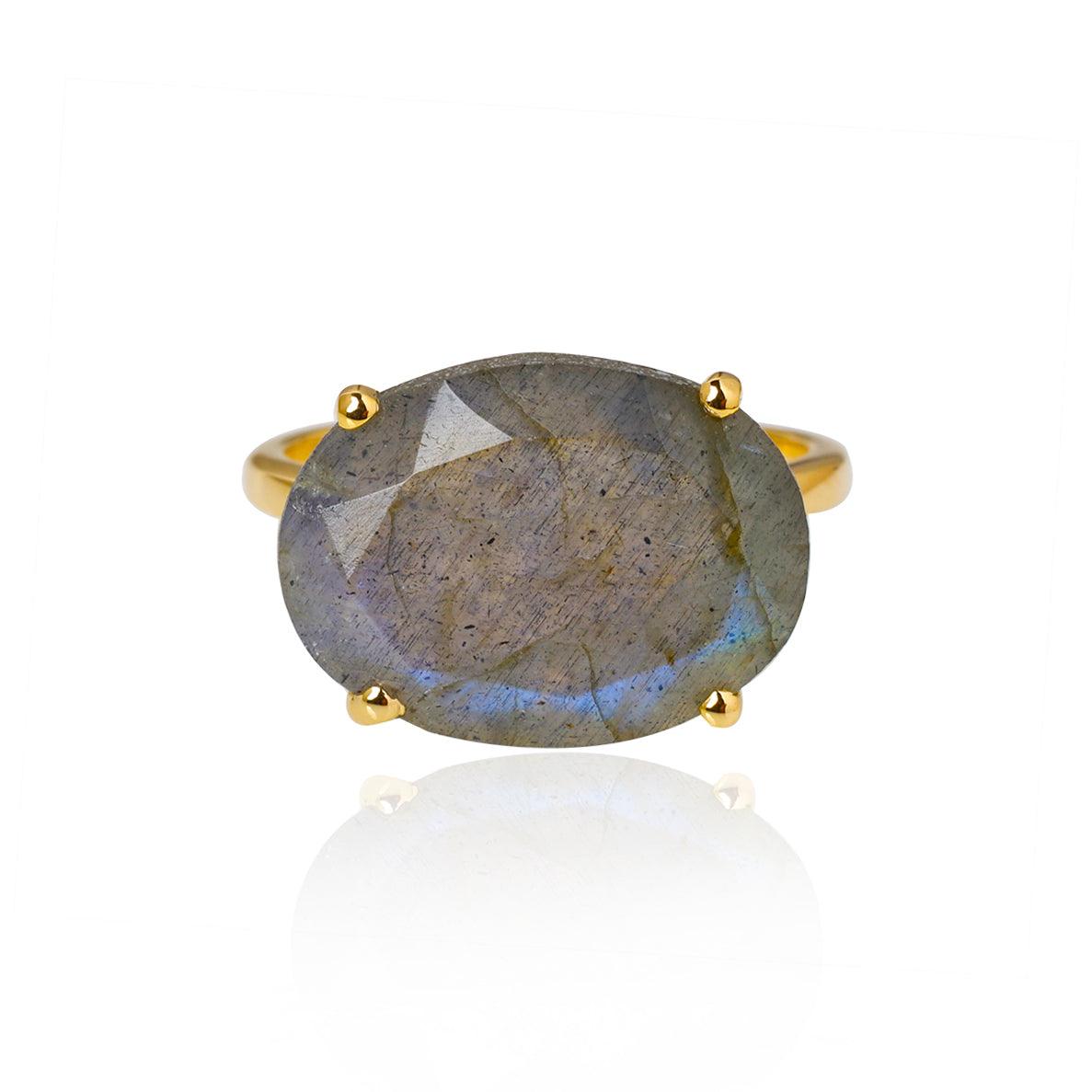 Labradorite Solitaire Ring 14k Gold Over 925 Silver Jewelry - YoTreasure