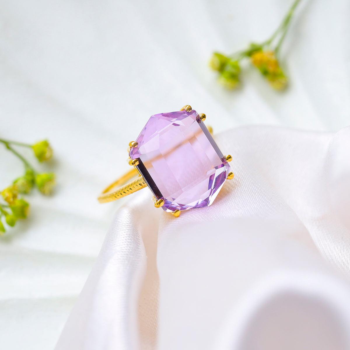 Amethyst Gold Over 925 Sterling Silver Statement Ring Jewelry - YoTreasure