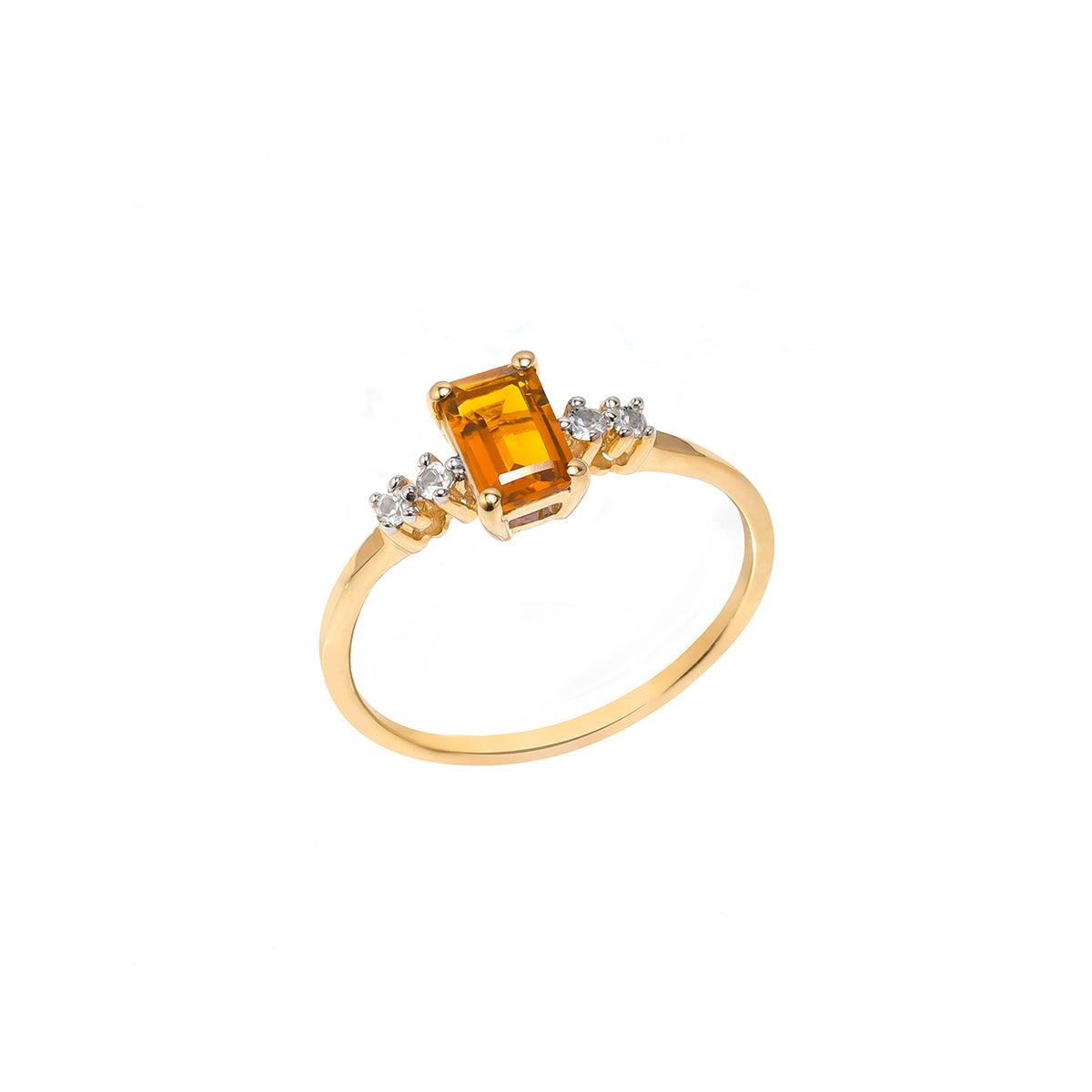 Citrine & White Topaz Gold Over 925 Silver Ring - YoTreasure