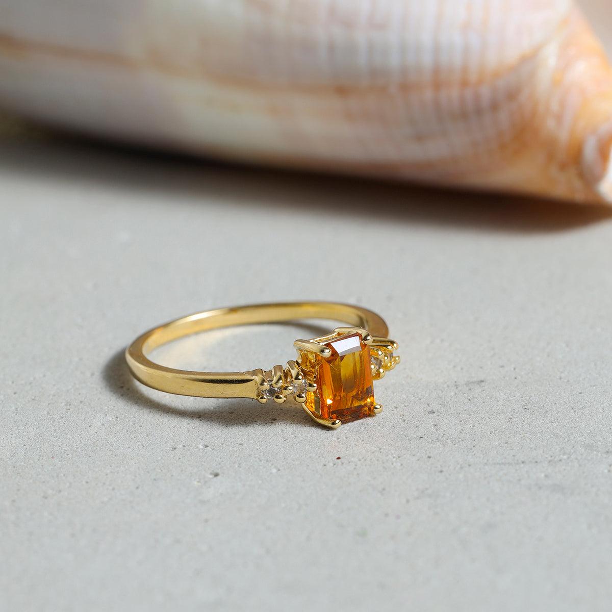 Citrine & White Topaz Gold Over 925 Silver Ring - YoTreasure