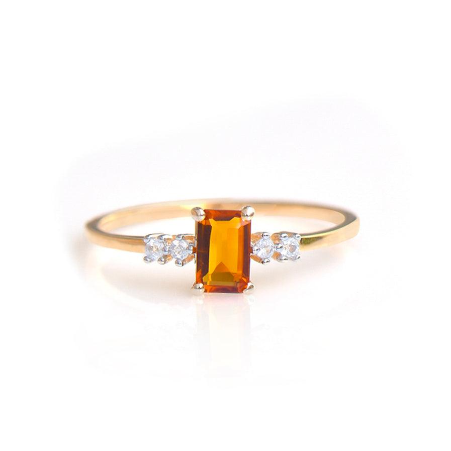 Citrine & White Topaz Gold Over 925 Silver Ring - YoTreasure