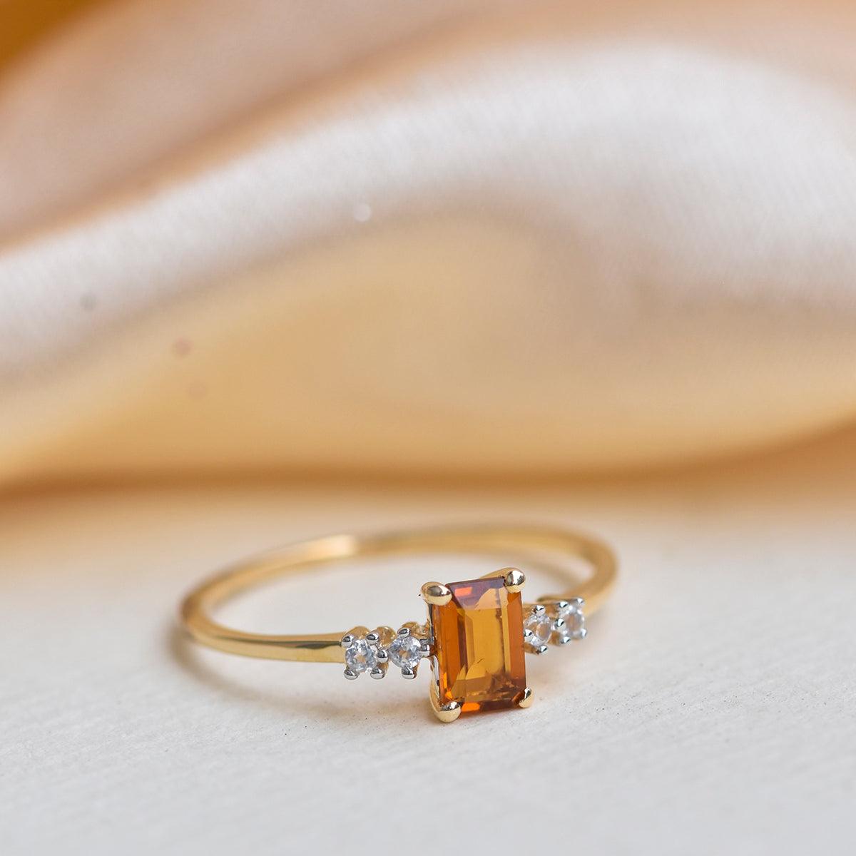 Citrine & White Topaz Gold Over 925 Silver Ring - YoTreasure