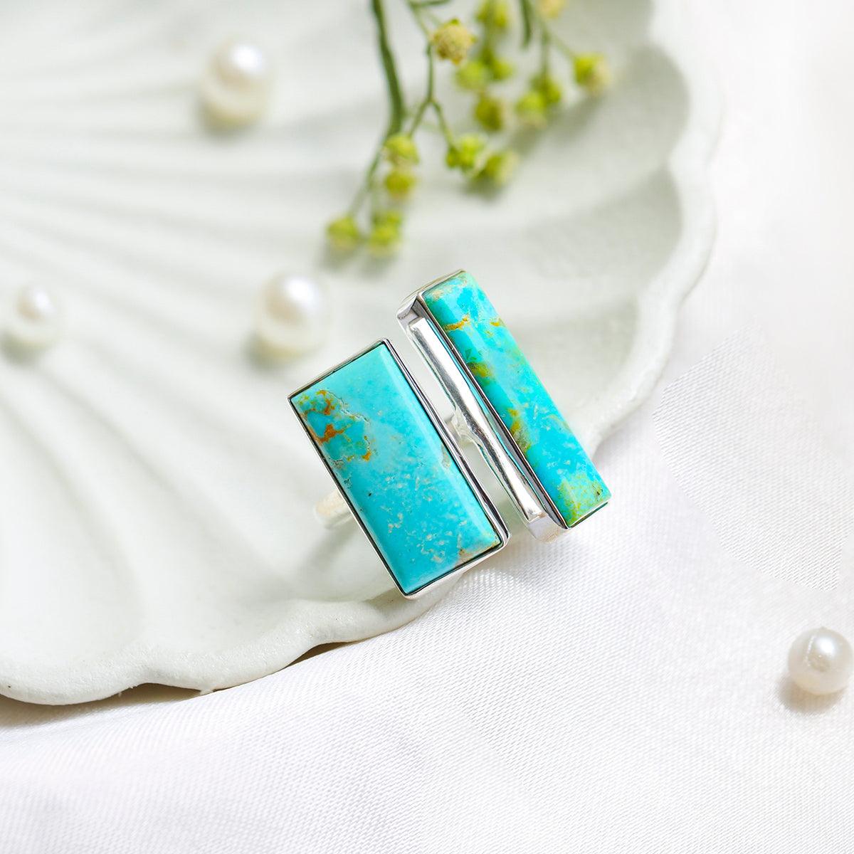 Blue Mohave Turquoise Open Cocktail Ring in 925 Sterling Silver Jewelry - YoTreasure
