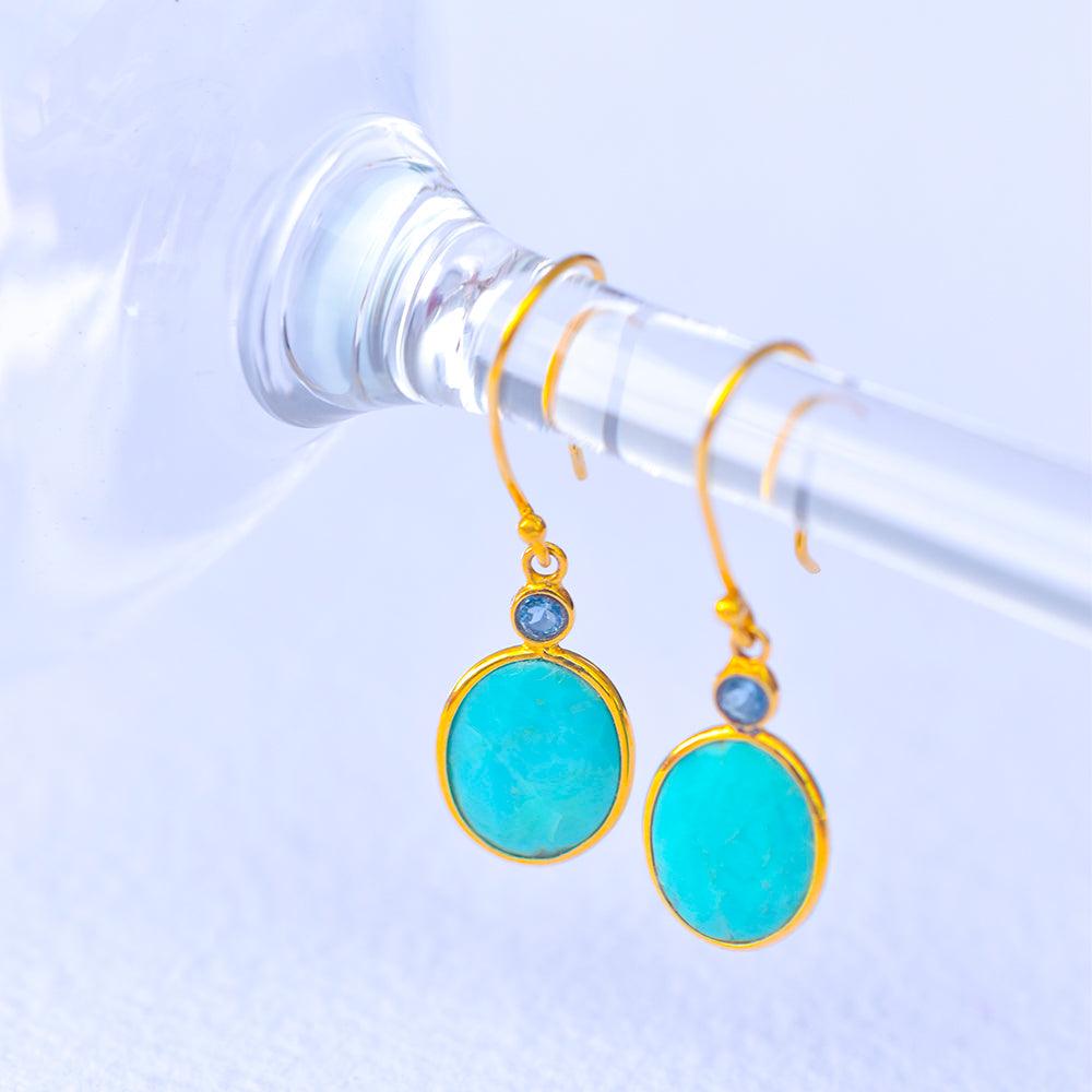 4.44 Ct. Turquoise Solid 10k Yellow Gold Dangle Earrings Jewelry - YoTreasure