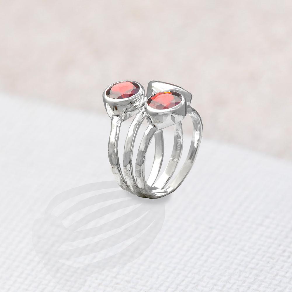 Garnet Solid 925 Solid Sterling Silver Bypass Ring Jewelry - YoTreasure