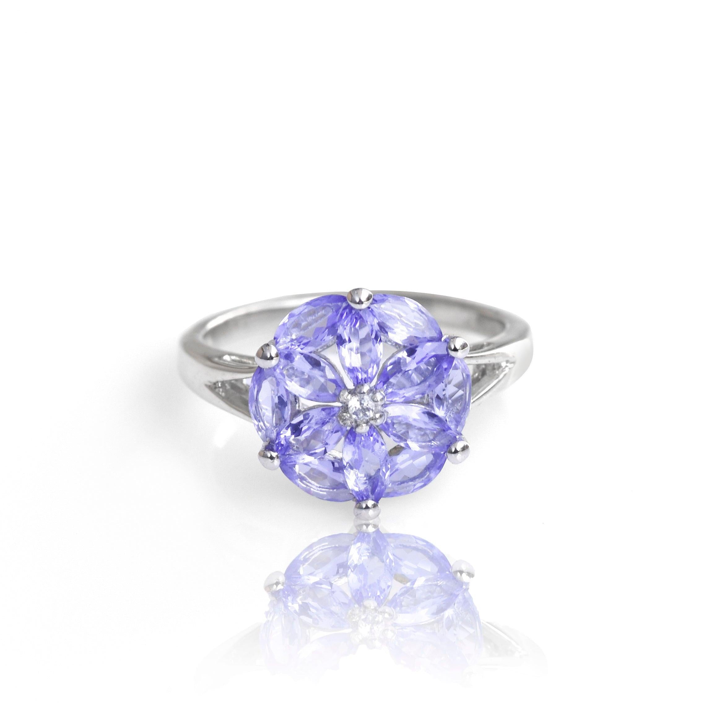 Blue Tanzanite Solid 925 Sterling Silver Cluster Ring Jewelry - YoTreasure