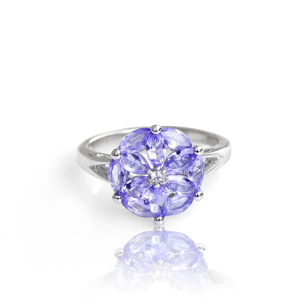 Blue Tanzanite Solid 925 Sterling Silver Cluster Ring Jewelry - YoTreasure