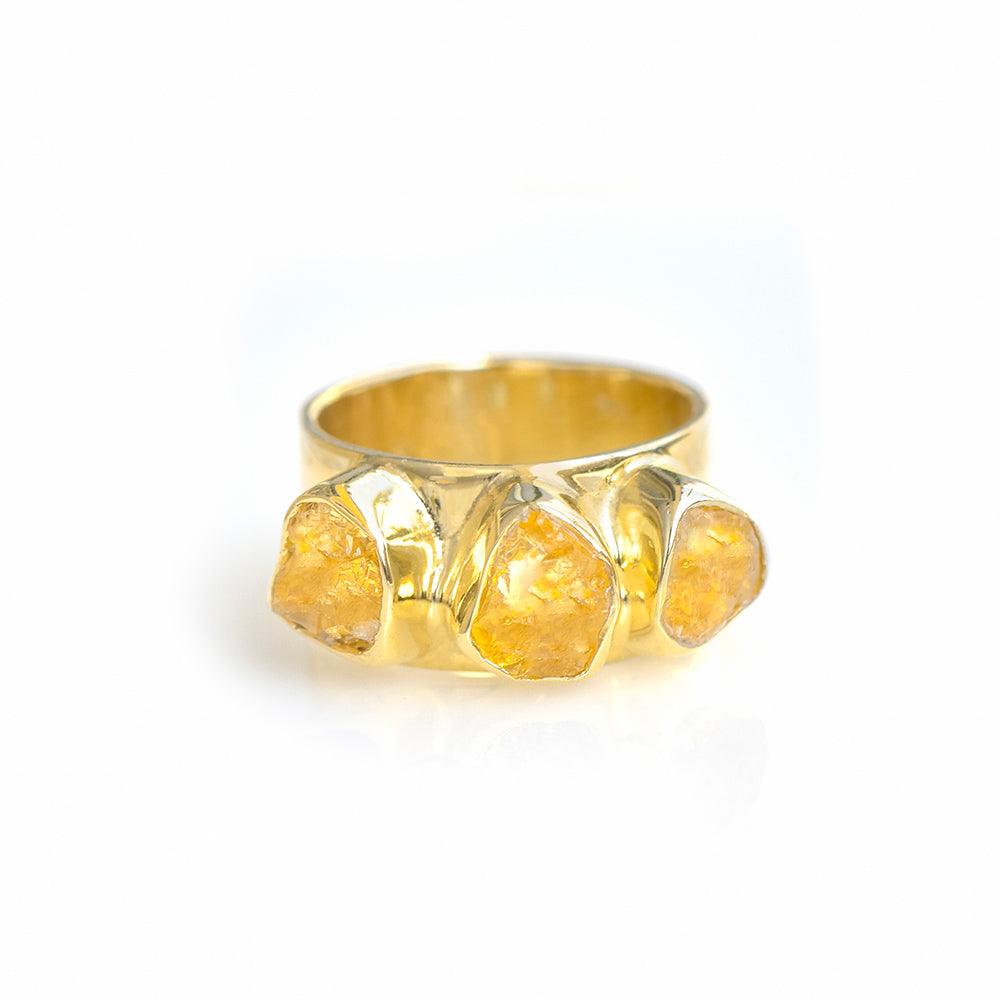 Rough Citrine Solid 925 Sterling Silver Gold Plated Ring Jewelry - YoTreasure