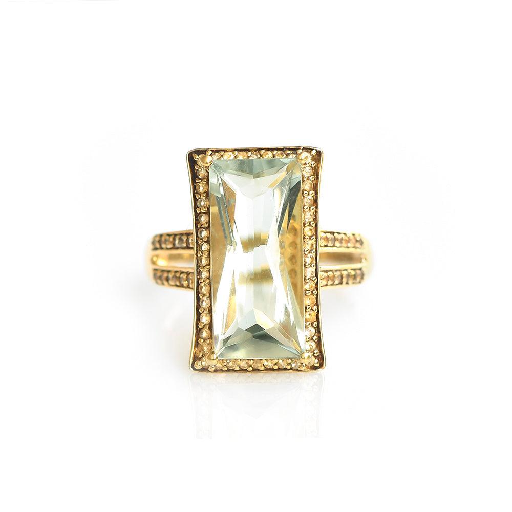 6.65 Ct Green Amethyst Citrine Solid 925 Sterling Silver Gold Plated Ring Jewelry - YoTreasure