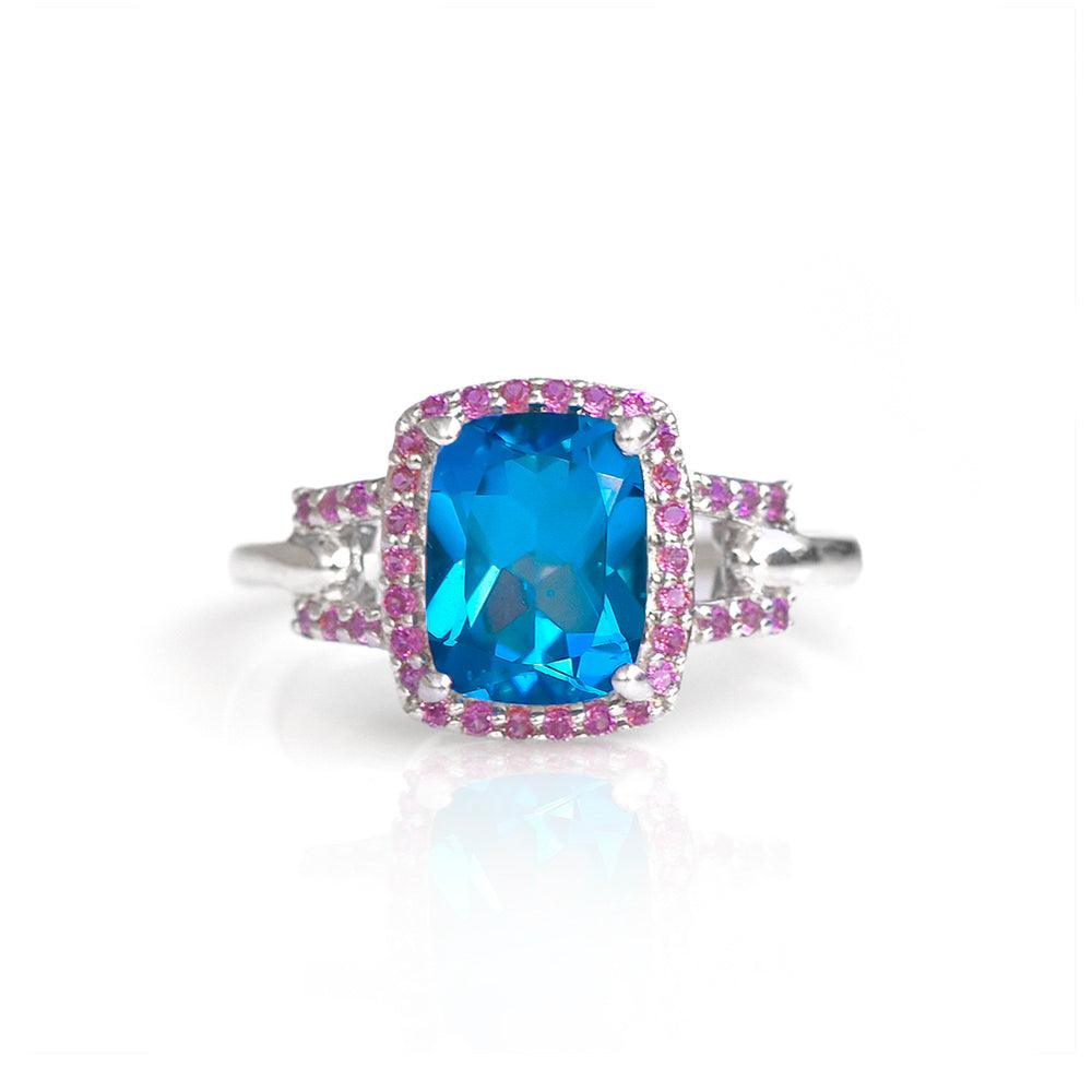 2.71 Ct. London Blue Topaz Rhodolite Solid 925 Sterling Silver Ring Jewelry - YoTreasure