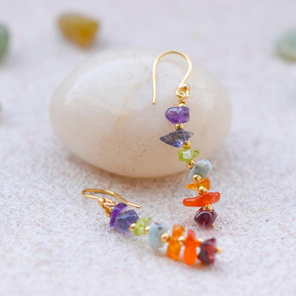 Chakra Stone Solid 925 Silver Gold Plated Dangle Earrings Jewelry - YoTreasure