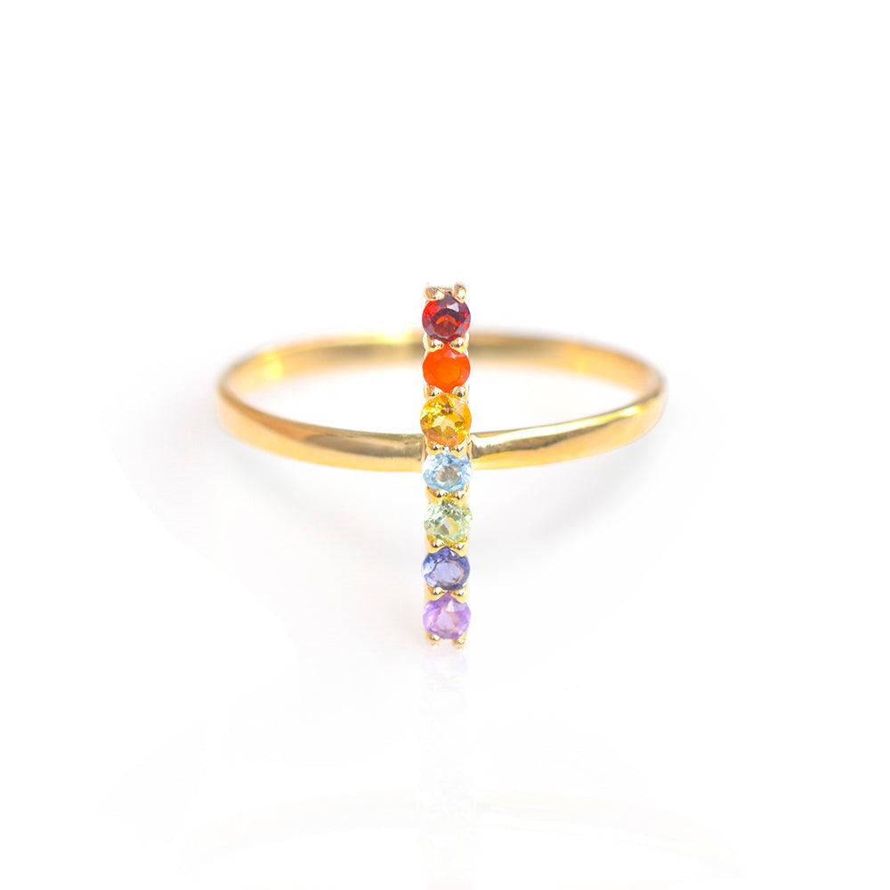 Chakra Healing Gemstone Solid 925 Sterling Silver Gold Plated Ring Jewelry - YoTreasure