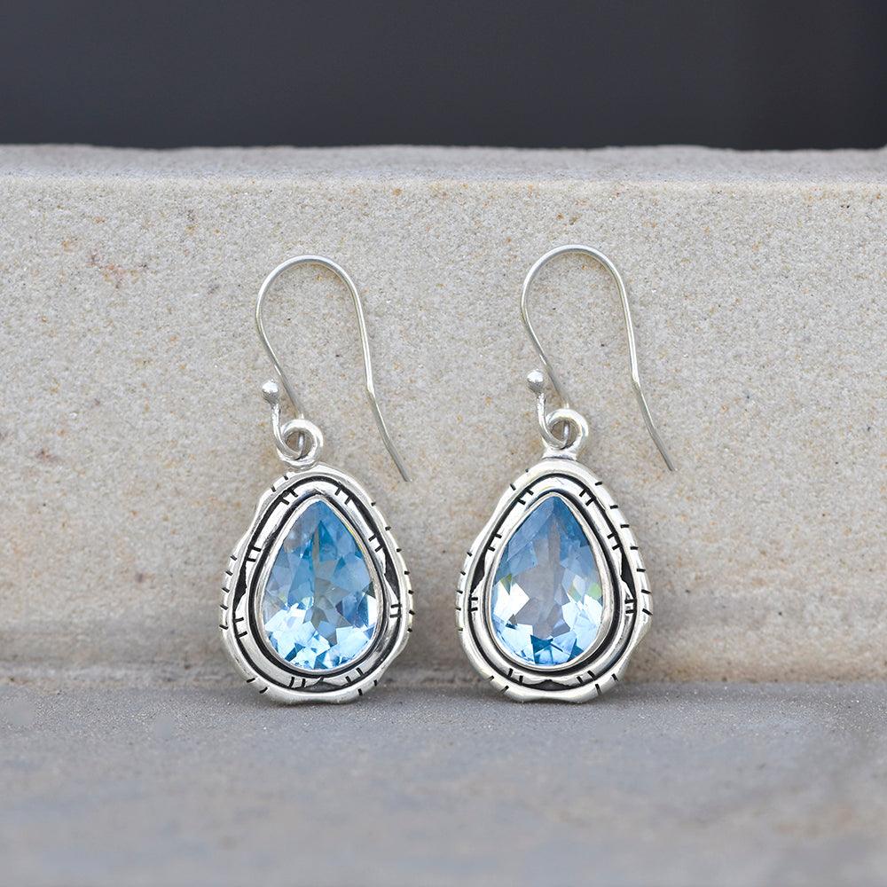 1.37" Blue Topaz Solid 925 Sterling Silver Dangle Earrings Jewelry - YoTreasure